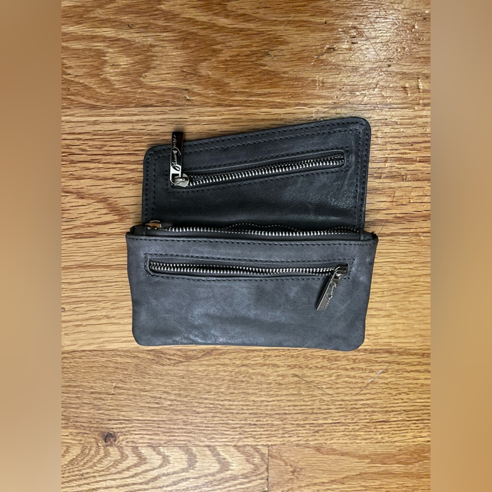 Junior Drake Gray Leather Zip Coin Pouch